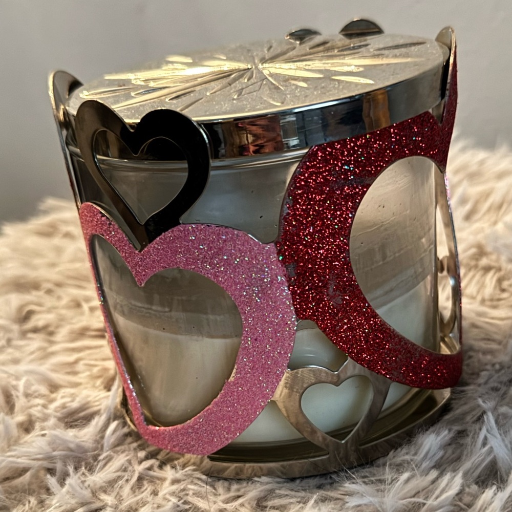 Glitter Pink & Red Heart Candle Holder